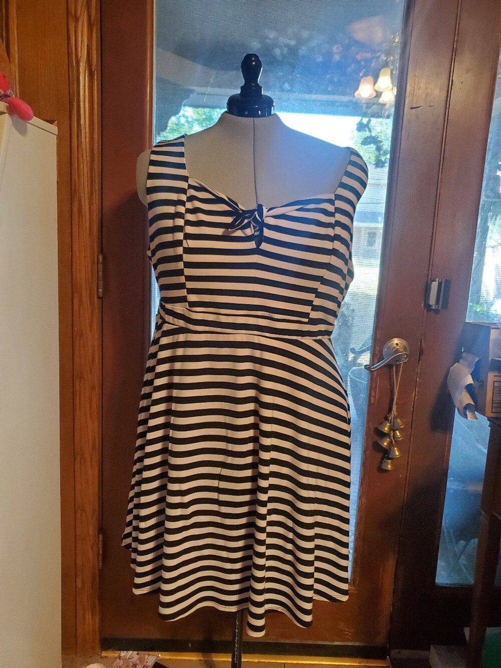 TORRID 4 Striped Black and White Fit-&-Flare Dress w Knot Front
